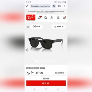 Ray-Ban Meta/facebook Wayfarer Transitional Smart Glasses